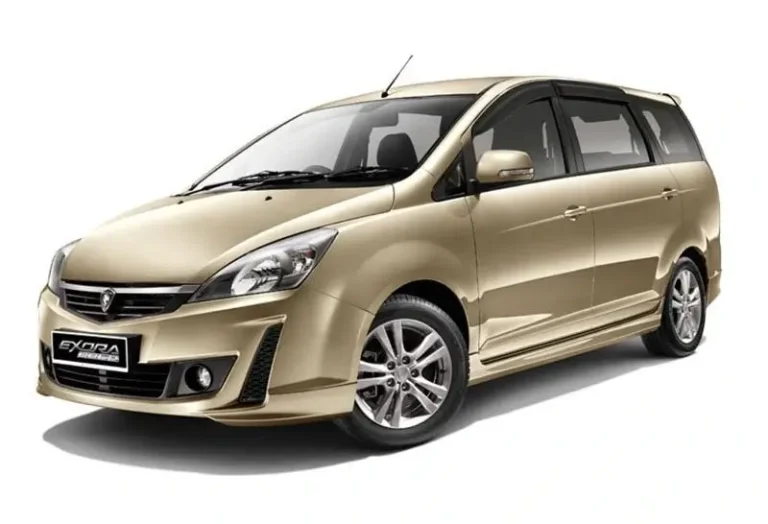 Gold Proton Exora automatic MPV with alloy wheels and seven-seater capacity available at KK Car Rental