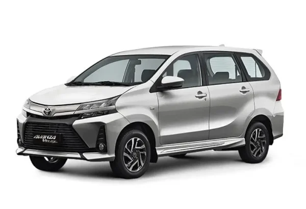 Silver Toyota Avanza 1.5 automatic MPV with sporty alloy wheels and seven-seater capacity at KK Car Rental