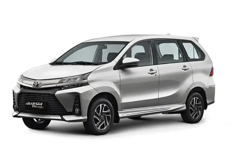 Silver Toyota Avanza 1.5 automatic MPV with sporty alloy wheels and seven-seater capacity at KK Car Rental