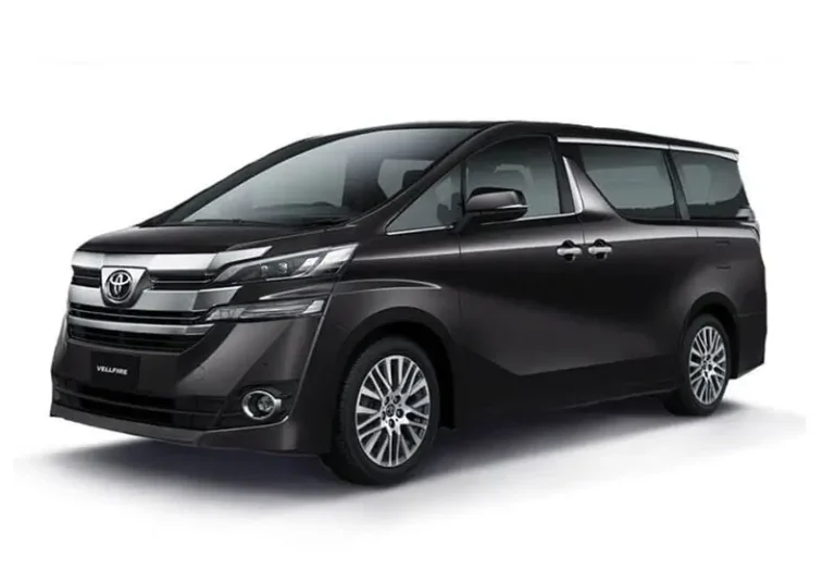 Black Toyota Vellfire automatic luxury MPV with premium styling and spacious interior at KK Car Rental