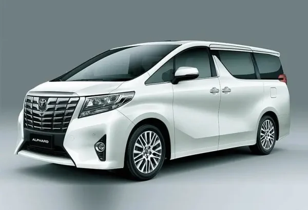 KK Car Rental offers white Toyota Alphard auto executive MPV with elegant design and comfort features