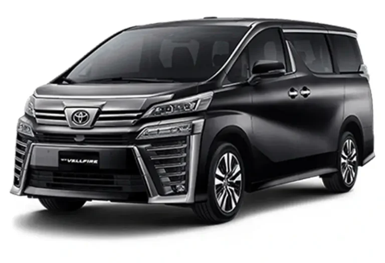 Sleek Toyota Vellfire 2.5 turbo minivan in dark metallic finish, premium option available through KK car rental